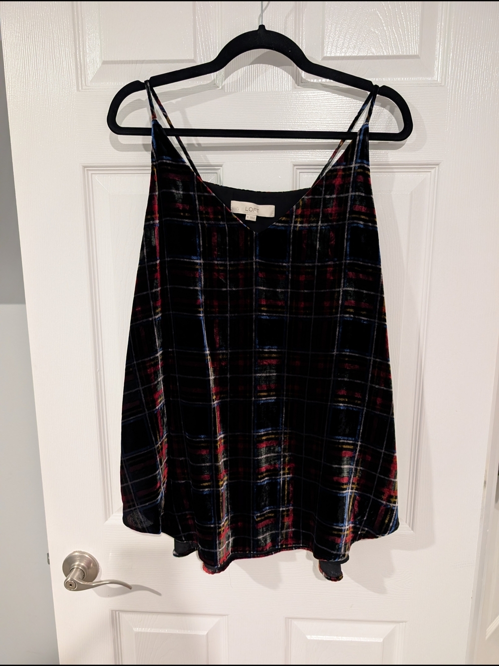 LOFT Velvet Black Plaid Spaghetti Strap Cami in Size XL (Extra Large)